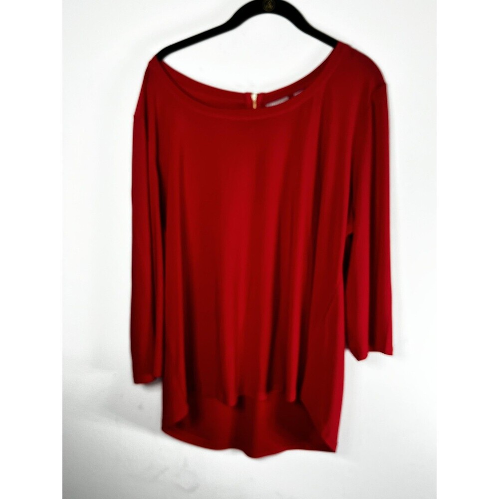 Chico's Blouse Womens 3 Red Jersey Boat Neck 3/4 Sleeve Zip Back Tunic Top
